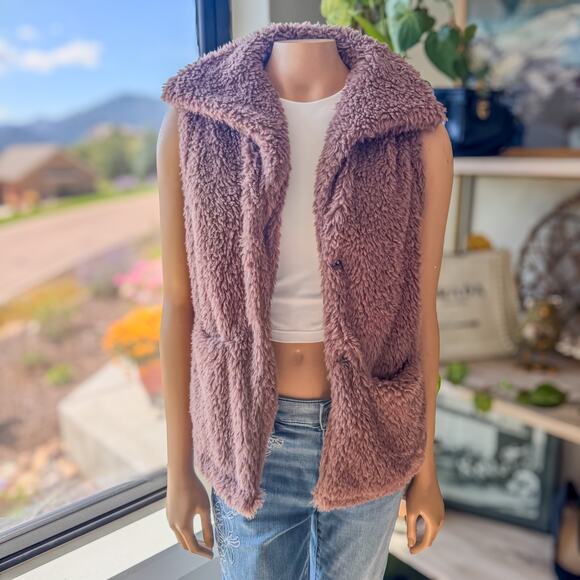 Thread & Supply Dusty Rose Sherpa Lined Snap Front Collared Vest, Women's Small - Picture 1 of 10